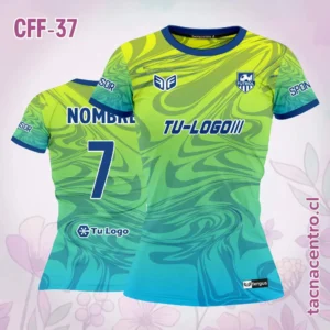 Camiseta de Futbol Femenino cuello negro amarillo turquesa