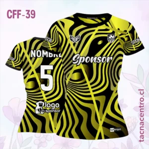 Camiseta de Futbol Femenino negro con amarillo
