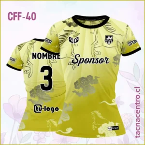 Camiseta de Futbol Femenino amarillo caballo cuello negro