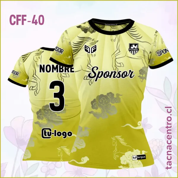 Camiseta de Futbol Femenino Celeste Caballo 3 Camiseta de Futbol Femenino amarillo caballo cuello negro