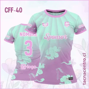 Camiseta de Futbol Femenino celeste pastel y morado