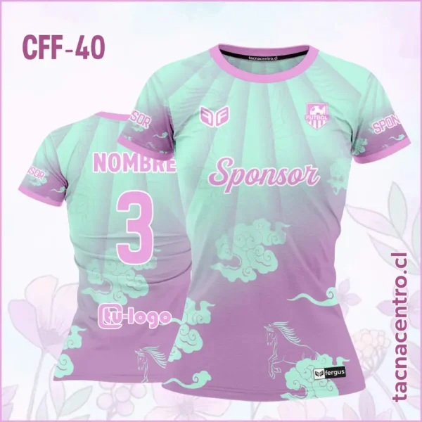 Camiseta de Futbol Femenino Celeste Caballo 4 Camiseta de Futbol Femenino celeste pastel y morado