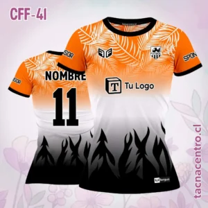 Camiseta de Futbol Femenino anaranjado blanco negro
