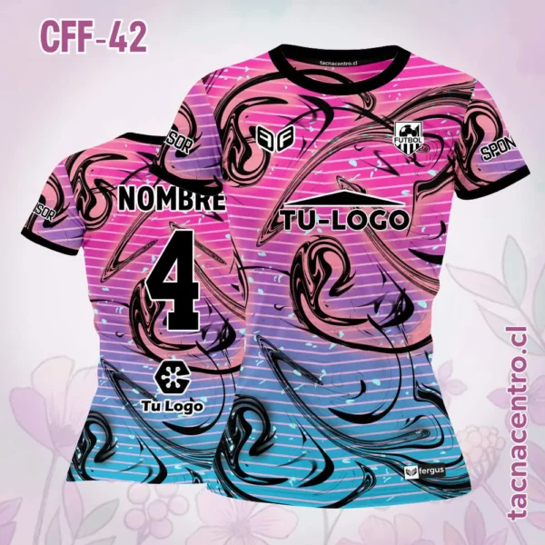 Camiseta de Futbol Femenino Morado Celeste Rayas Negras 2 Camiseta de Futbol Femenino rosado Celeste Rayas Negras