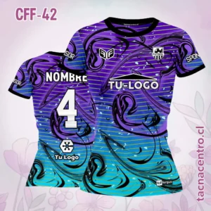 Camisetas de Futbol para Mujeres 6 Camiseta de Futbol Femenino Morado Celeste Rayas Negras
