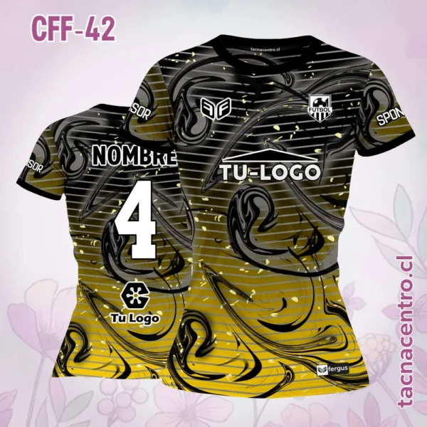 Camiseta de Futbol Femenino Morado Celeste Rayas Negras 4 Camiseta de Futbol Femenino negro amarillo Rayas Negras