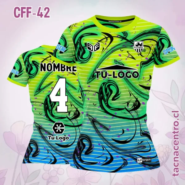 Camiseta de Futbol Femenino Morado Celeste Rayas Negras 5 Camiseta de Futbol Femenino verde Celeste Rayas Negras