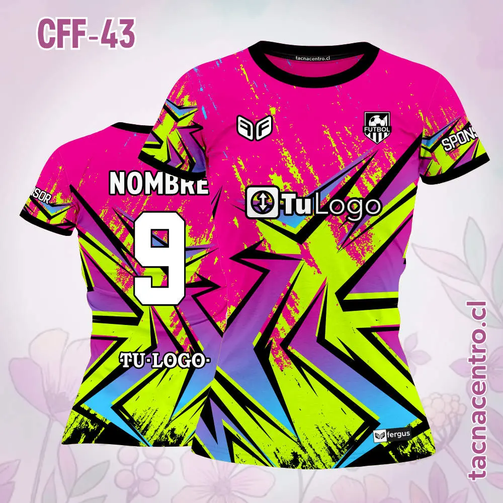 Camiseta de Futbol Femenino Rosado Figuras Amarillas