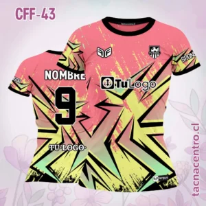 Camiseta de Futbol Femenino Rosa pastel Figuras Amarillas