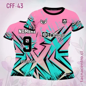 Camiseta de Futbol Femenino Rosado Figuras celestes