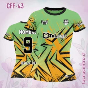 Camiseta de Futbol Femenino verde Figuras naranjas