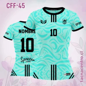 Camiseta de Futbol Femenino turquesa con Lineas negras