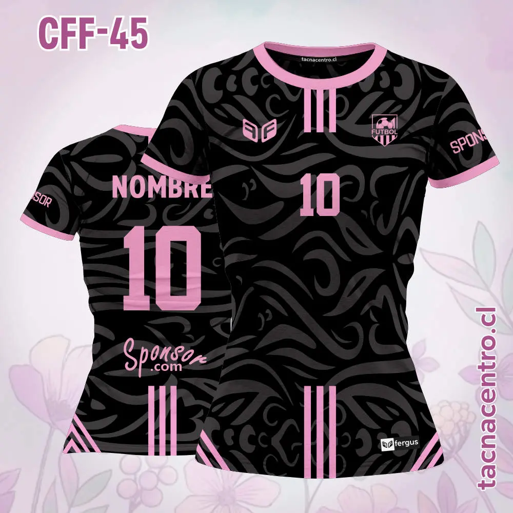 Camiseta de Futbol Femenino Negro con Lineas Rosadas