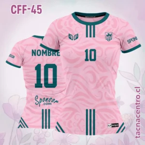 Camiseta de Futbol Femenino rosada con Lineas verdes