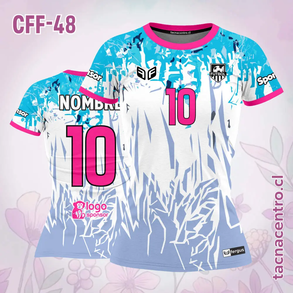 Camiseta de Futbol Femenino Celeste Blanco Gris