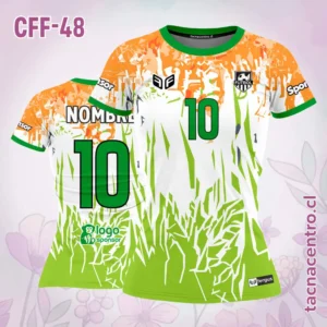 Camiseta de Futbol Femenino naranja blanco verde