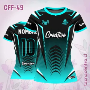 Camiseta de Futbol Femenino celeste Negro Figuras