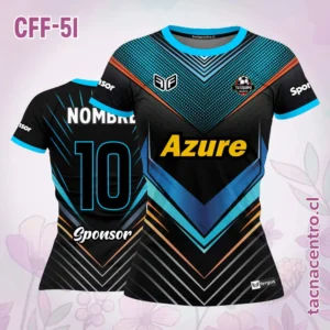 Camiseta de Futbol Femenino Negro celeste rosado