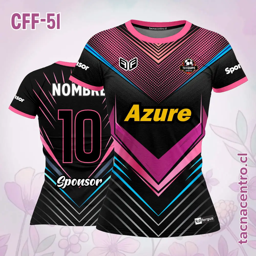 Camiseta de Futbol Femenino Negro Rosado Celeste