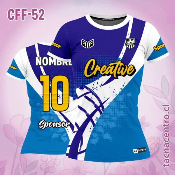 Camiseta de Futbol Femenino Azul Franja Blanca 1 Camiseta de Futbol Femenino Azul Franja Blanca
