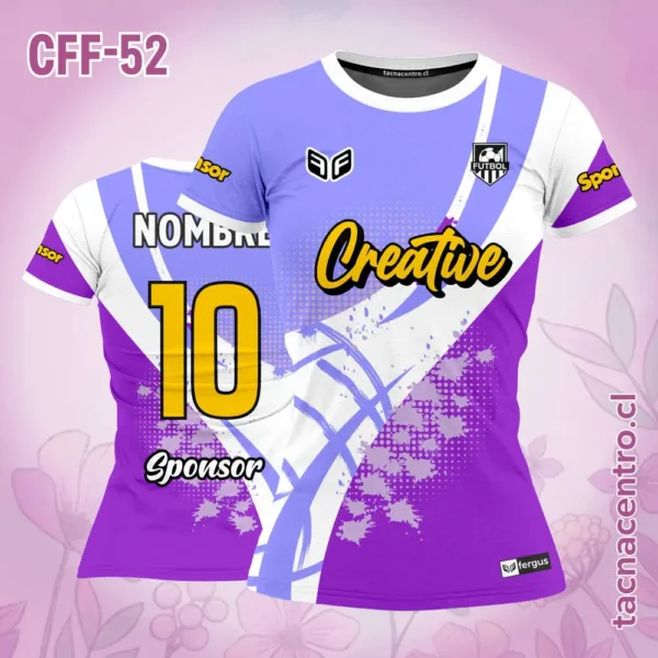 Camiseta de Futbol Femenino Azul Franja Blanca 3 Camiseta de Futbol Femenino violeta con Franja Blanca