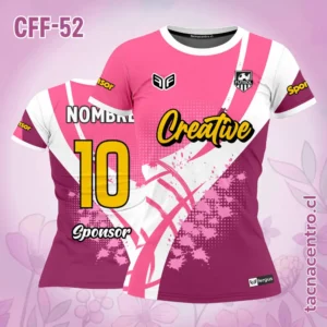 Camiseta de Futbol Femenino rosa con Franja Blanca