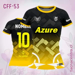 Camiseta de Futbol Femenino Negro amarillo Líneas Blancas