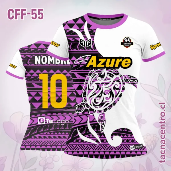 Camiseta de Futbol Femenino Tortuga Celeste Blanco 2 Camiseta de Futbol Femenino Tortuga morado Blanco
