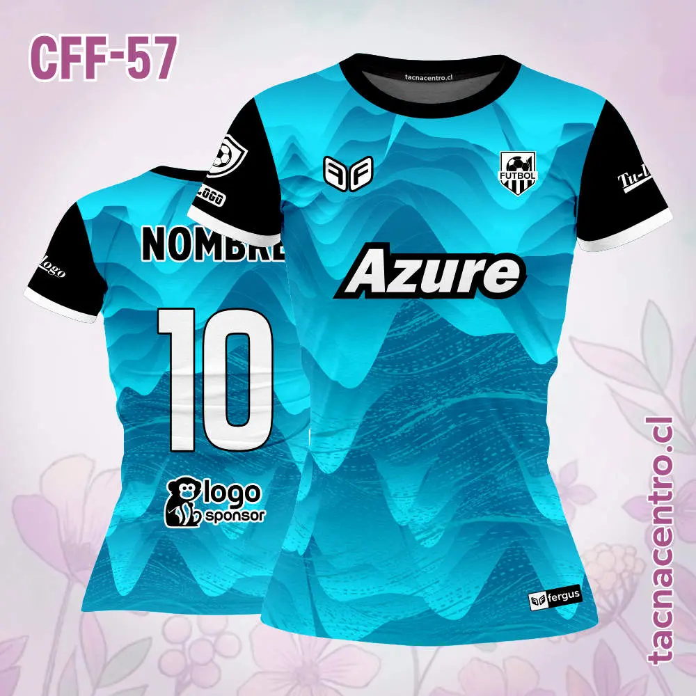 Camiseta de Futbol Femenino Celeste Mangas Negras