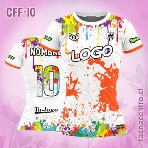 Camiseta de Futbol Femenino Blanco Colorido naranja
