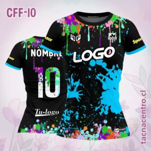 Camiseta de Futbol Femenino negro Colorido celeste