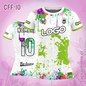 Camiseta de Futbol Femenino Blanco Colorido verde