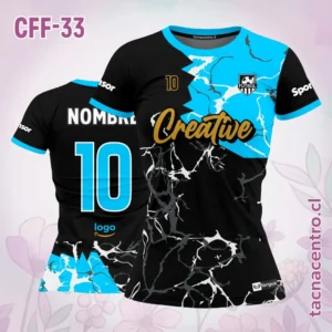 Camiseta de Futbol Femenino Celeste Negro Rajaduras
