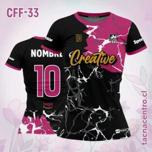 Camiseta de Futbol Femenino rosado Negro Rajaduras