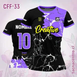 Camiseta de Futbol Femenino morado Negro Rajaduras