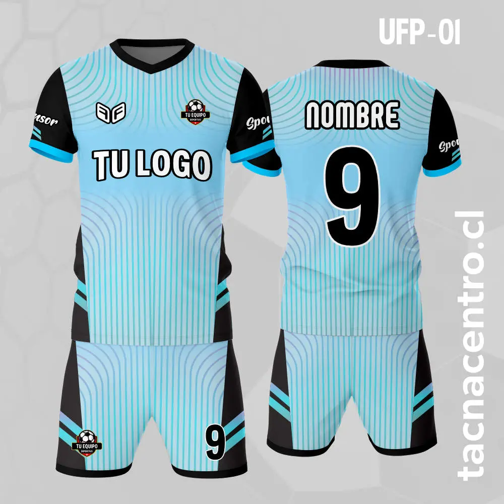 Uniformes de Futbol Celeste Mangas Negras