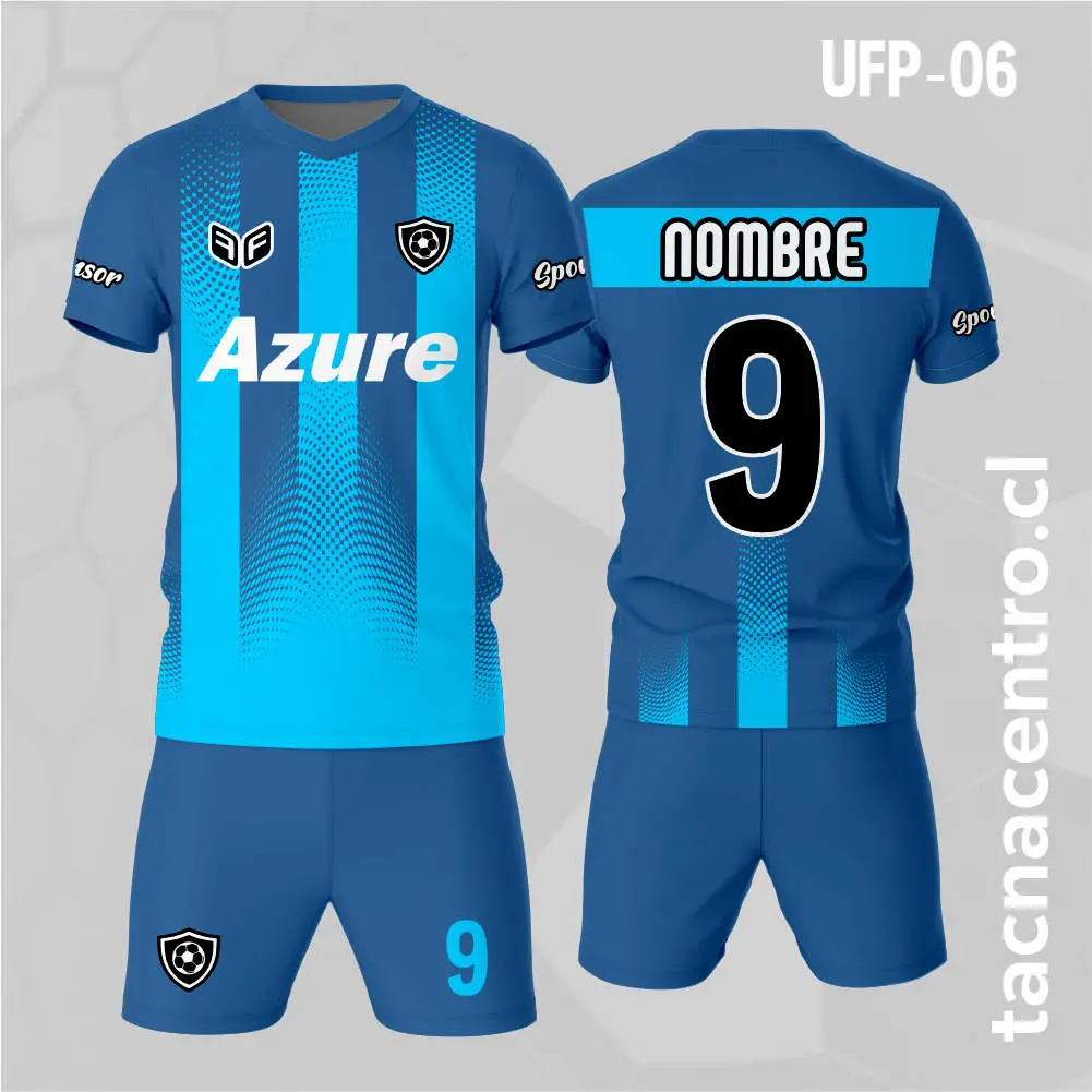 Uniforme de Futbol Azul Franjas Celestes