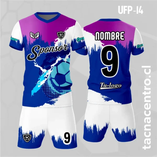 Uniforme de Futbol Blanco Morado Azul 1 Uniforme de Futbol Blanco Morado Azul