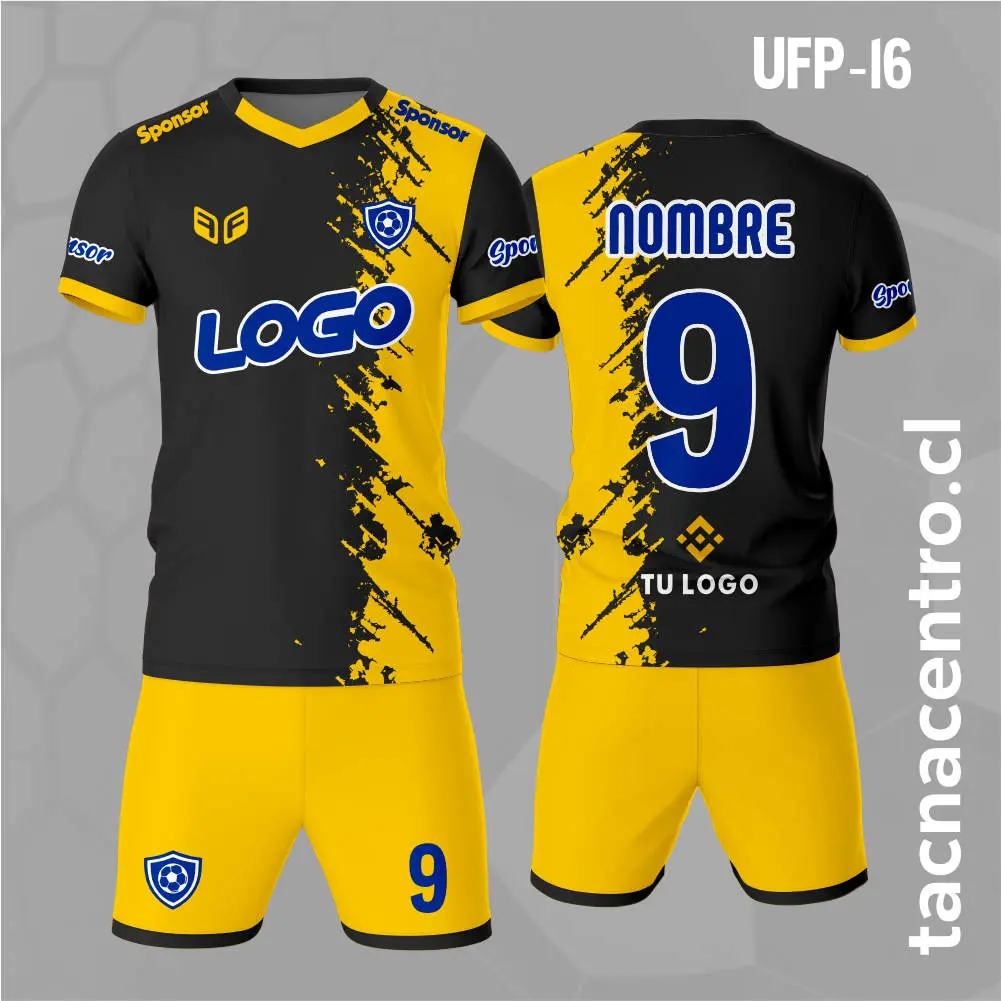 Uniforme de Futbol Negro Borde Amarillo