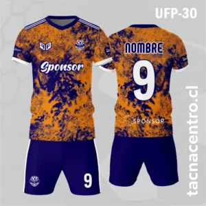 Uniforme de Futbol azul manchas naranjas