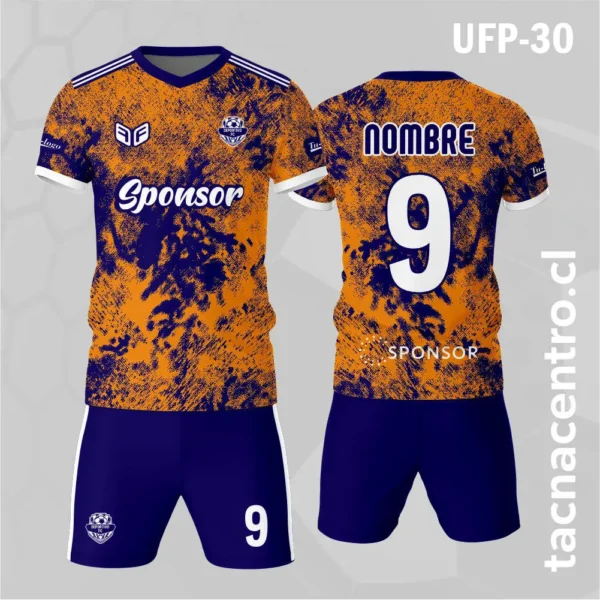 Uniforme de Futbol Blanco Manchas Amarillas 2 Uniforme de Futbol azul manchas naranjas