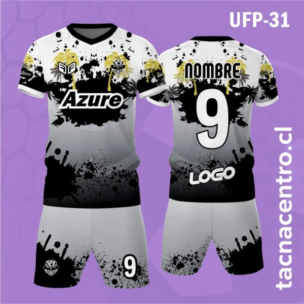 Uniforme de Futbol Amarillo Manchas Negras 2 Uniforme de Futbol blanco manchas negras