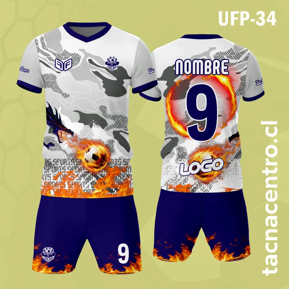 Uniforme de Futbol Blanco Pelota Fuego