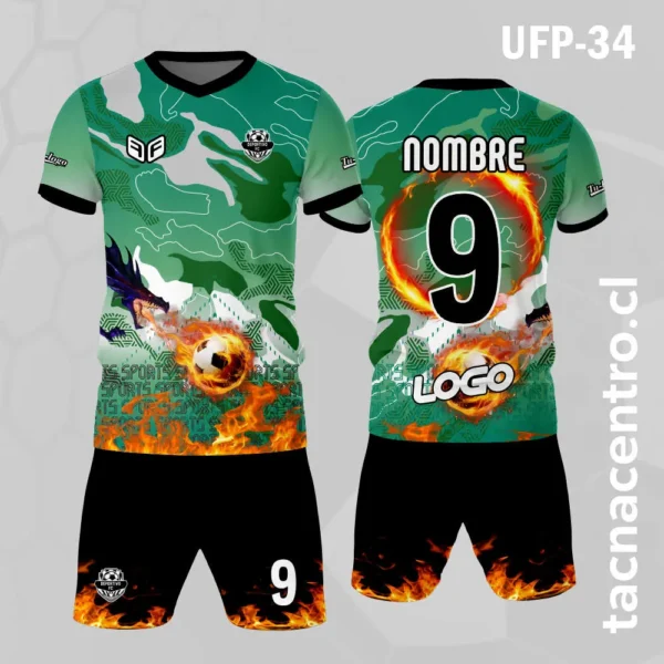 Uniforme de Futbol Blanco Pelota Fuego 2 Uniforme de Futbol verde Pelota Fuego