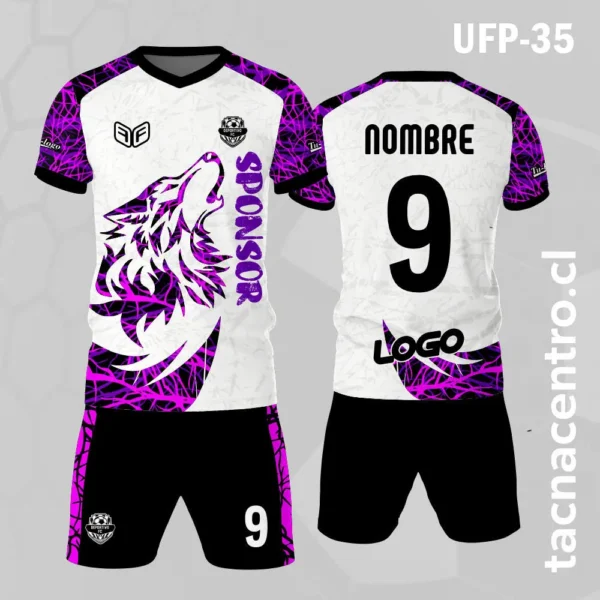 Uniforme de Futbol Lobo Hielo Blanco 2 Uniforme de Futbol Lobo morado Blanco