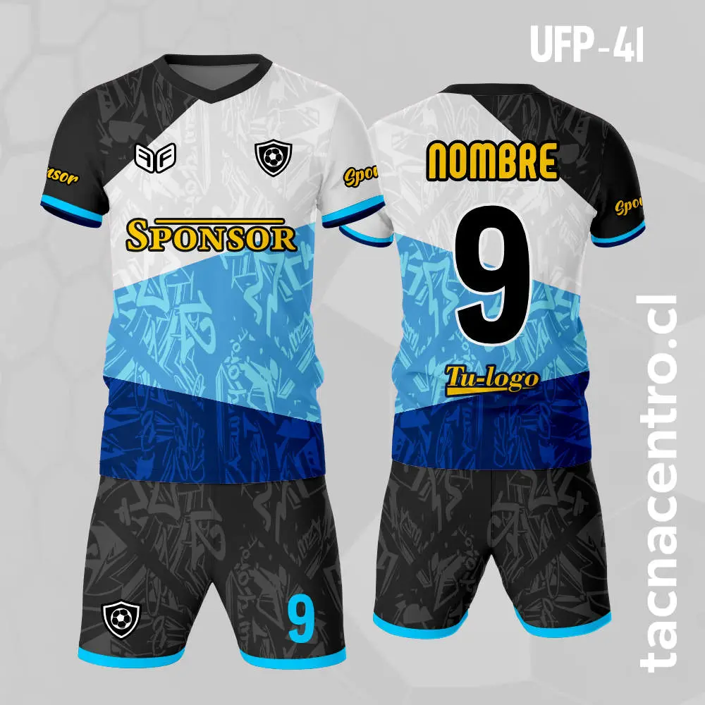 Uniforme de Futbol Negro Blanco Celeste