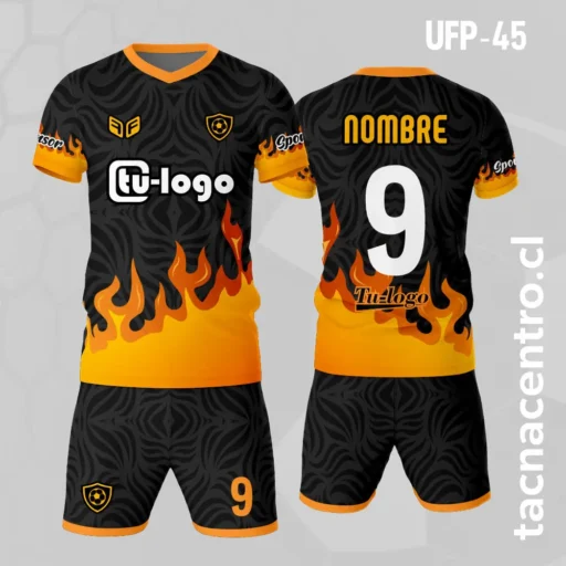 Uniforme de Futbol Negro con Fuego