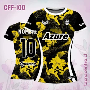 Camiseta de futbol femenino negro con flores amarillas