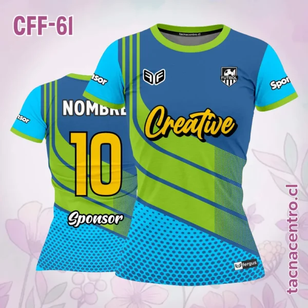 Camiseta de futbol femenino morado con franjas lilas 3 Camiseta de futbol femenino celeste con franjas verdes
