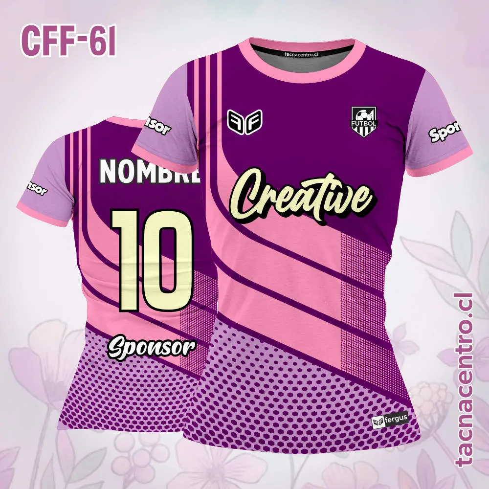 Camiseta de futbol femenino morado con franjas lilas